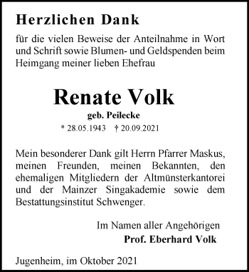 Traueranzeige von Renate Volk von vrm-trauer