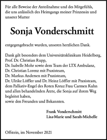 Traueranzeige von Sonja Vonderschmitt von vrm-trauer