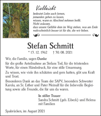 Traueranzeige von Stefan Schmitt von vrm-trauer