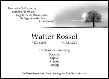 Traueranzeige von Walter Rossel von vrm-trauer