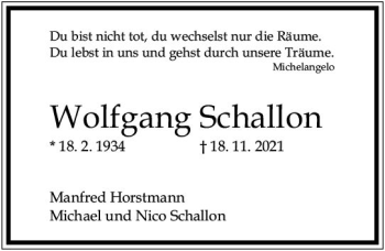 Traueranzeige von Wolfgang Schallon von vrm-trauer