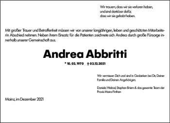 Traueranzeige von Andrea Abbritti von vrm-trauer