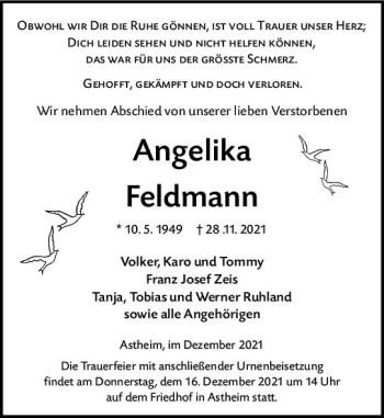 Traueranzeige von Angelika Feldmann von vrm-trauer