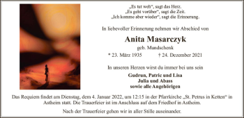Traueranzeige von Anita Masarczyk von vrm-trauer