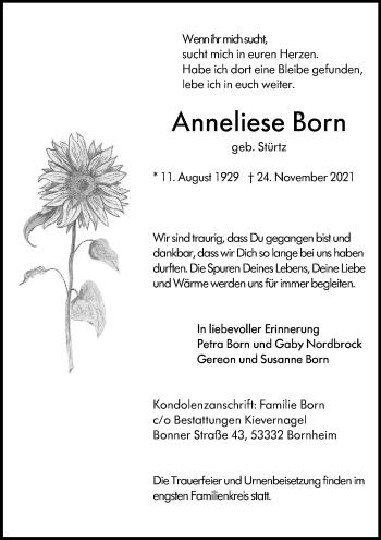 Traueranzeige von Anneliese Born von vrm-trauer