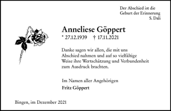 Traueranzeige von Anneliese Göppert von vrm-trauer