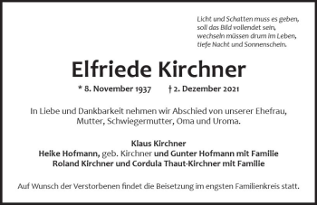 Traueranzeige von Elfriede Kirchner von vrm-trauer