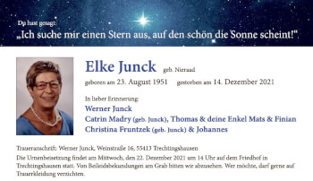 Traueranzeige von Elke Junk von vrm-trauer