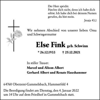 Traueranzeige von Else Fink von vrm-trauer