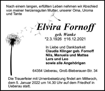 Traueranzeige von Elvira Fornoff von vrm-trauer