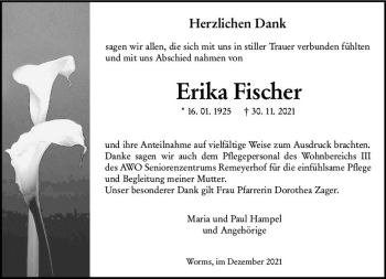 Traueranzeige von Erika Fischer von vrm-trauer Traueranzeige von Erika Fischer von vrm-trauer