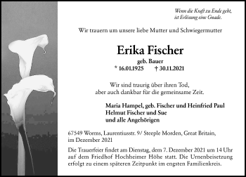 Traueranzeige von Erika Fischer von vrm-trauer Traueranzeige von Erika Fischer von vrm-trauer