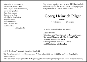 Traueranzeige von Georg Heinrich Pilger von vrm-trauer