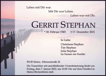 Traueranzeige von Gerrit Stephan von vrm-trauer