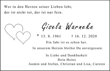 Traueranzeige von Gisela Warneke von vrm-trauer