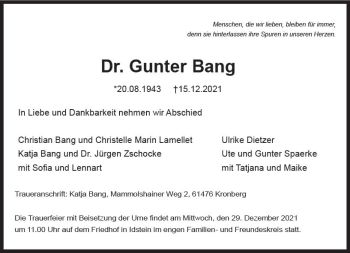 Traueranzeige von Gunter Bang von vrm-trauer