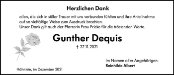 Traueranzeige von Gunther Dequis von vrm-trauer