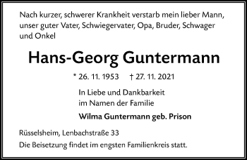 Traueranzeige von Hans-Georg Guntermann von vrm-trauer