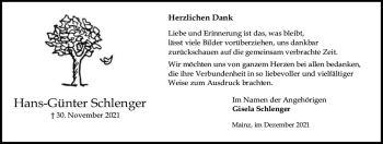 Traueranzeige von Hans-Günter Schlenger von vrm-trauer