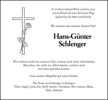 Traueranzeige von Hans-Günter Schlenger von vrm-trauer