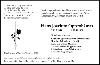 Traueranzeige von Hans-Joachim Oppenhäuser von vrm-trauer
