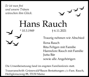 Traueranzeige von Hans Rauch von vrm-trauer