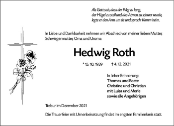 Traueranzeige von Hedwig Roth von vrm-trauer