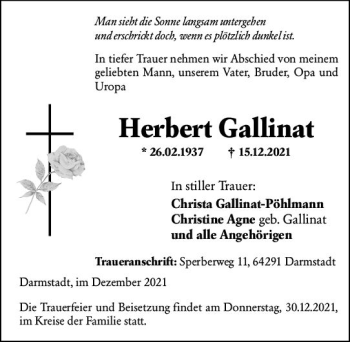 Traueranzeige von Herbert Gallinat von vrm-trauer