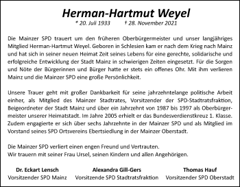 Traueranzeige von Herman-Hartmut Weyel von vrm-trauer