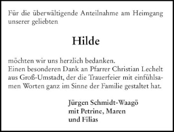 Traueranzeige von Hilde  von vrm-trauer