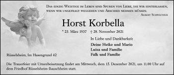 Traueranzeige von Horst Korbella von vrm-trauer
