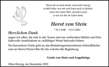 Traueranzeige von Horst von Stein von vrm-trauer