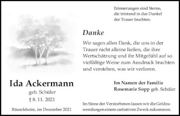 Traueranzeige von Ida Ackermann von vrm-trauer