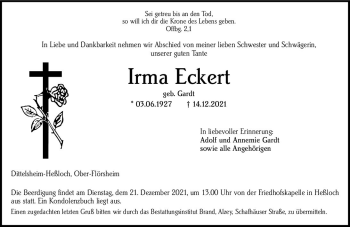 Traueranzeige von Irma Eckert von vrm-trauer