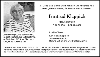 Traueranzeige von Irmtrud Klappich von vrm-trauer