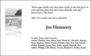 Traueranzeige von Joe Hennessy von vrm-trauer