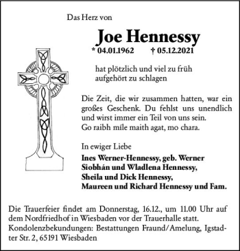 Traueranzeige von Joe Hennessy von vrm-trauer