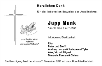 Traueranzeige von Jupp Munk von vrm-trauer