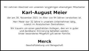 Traueranzeige von Karl-August Meier von vrm-trauer