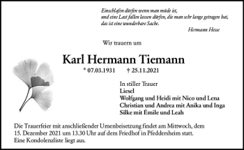 Traueranzeige von Karl Hermann Tiemann von vrm-trauer