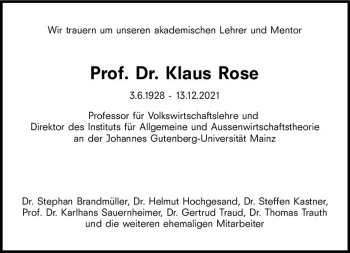 Traueranzeige von Klaus Rose von vrm-trauer