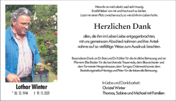 Traueranzeige von Lothar Winter von vrm-trauer