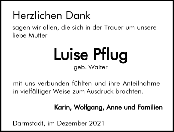 Traueranzeige von Luise Pflug von vrm-trauer