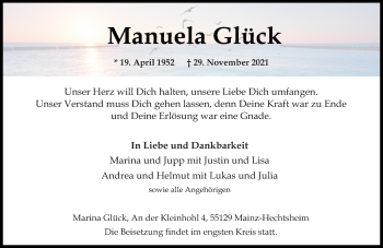 Traueranzeige von Manuela Glück von vrm-trauer