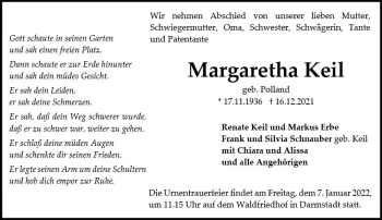 Traueranzeige von Margaretha Keil von vrm-trauer