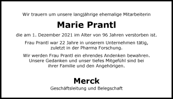 Traueranzeige von Marie Prantl von vrm-trauer