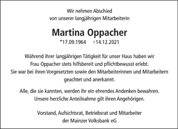 Traueranzeige von Martina Oppacher von vrm-trauer