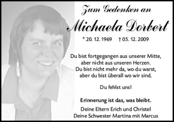 Traueranzeige von Michaela Dorbert von vrm-trauer