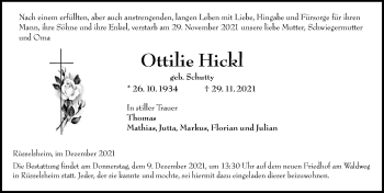 Traueranzeige von Ottilie Hickel von vrm-trauer