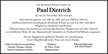Traueranzeige von Paul Dietrich von vrm-trauer